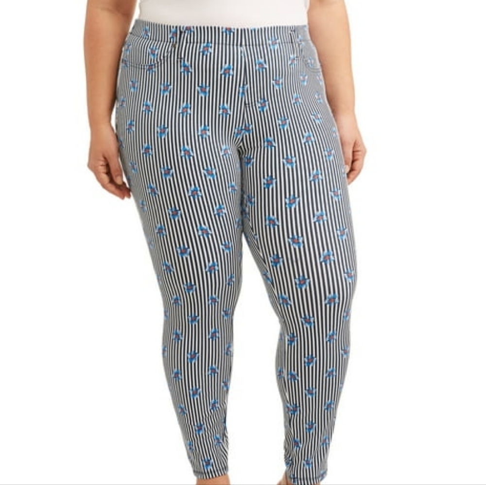 Terra & Sky  Stripe Floral Pull On Stretch Skinny Jegging Pants Size 0X / 14W